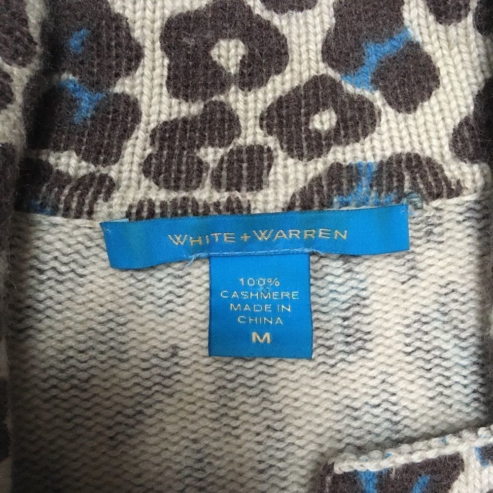 White + Warren Cashmere Leopard Print Cropped Cardigan Sweater | Size M - Picture 4 of 14